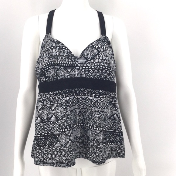 Kona Sol Swim Nwt Kona Sol Tankini Top 4w 22w Black White Racer